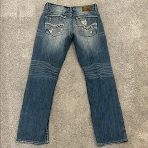 BKE Carter Men's Blue Boot Jeans with Distressed Accents